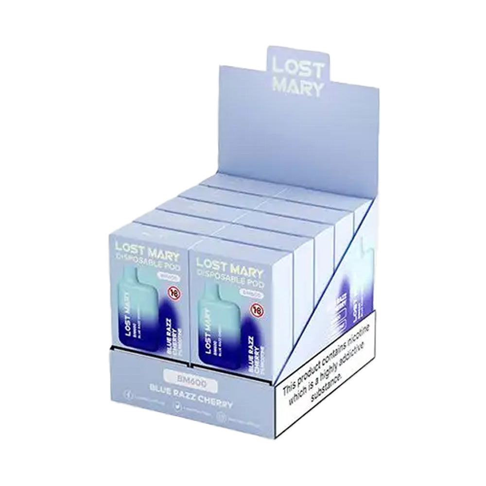 Lost Mary BM600 10 Pack Carton Blue Razz Cherry Free UK delivery