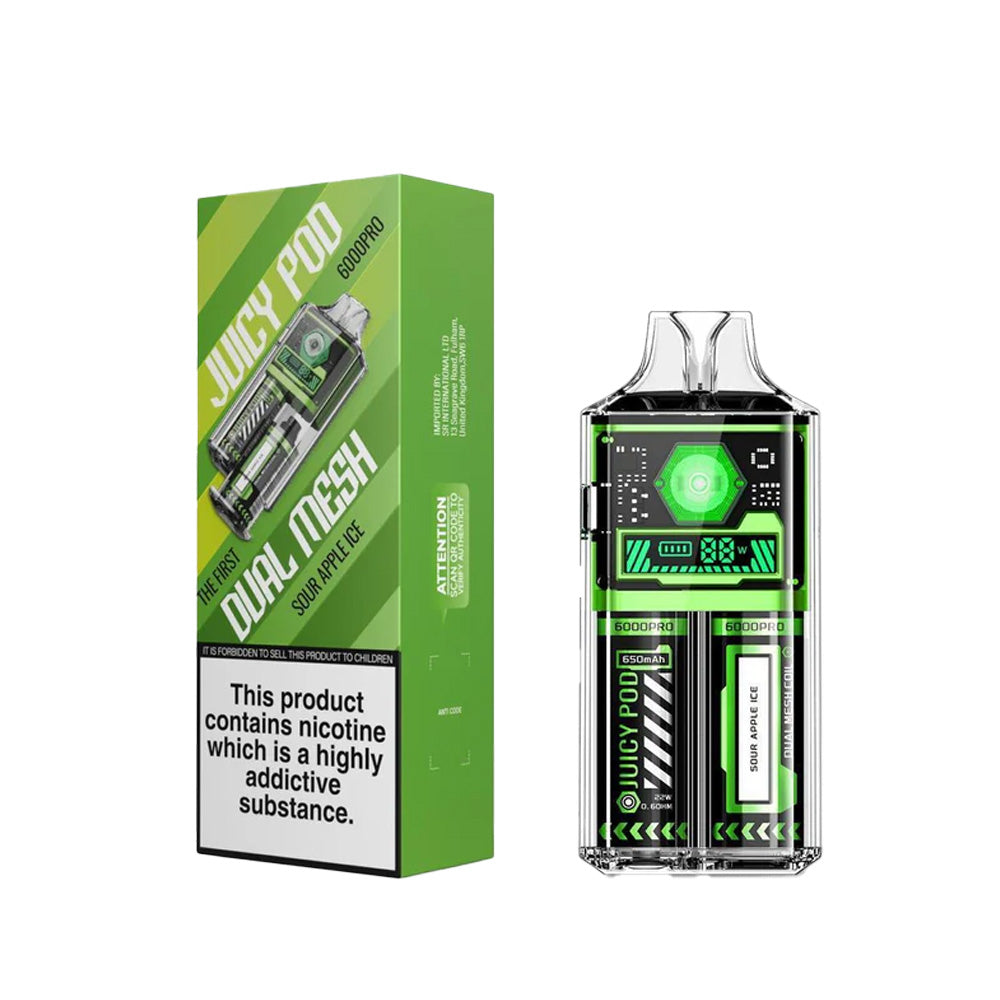 Juicy Pod 6000 Pro Sour Apple lce Disposable Vape